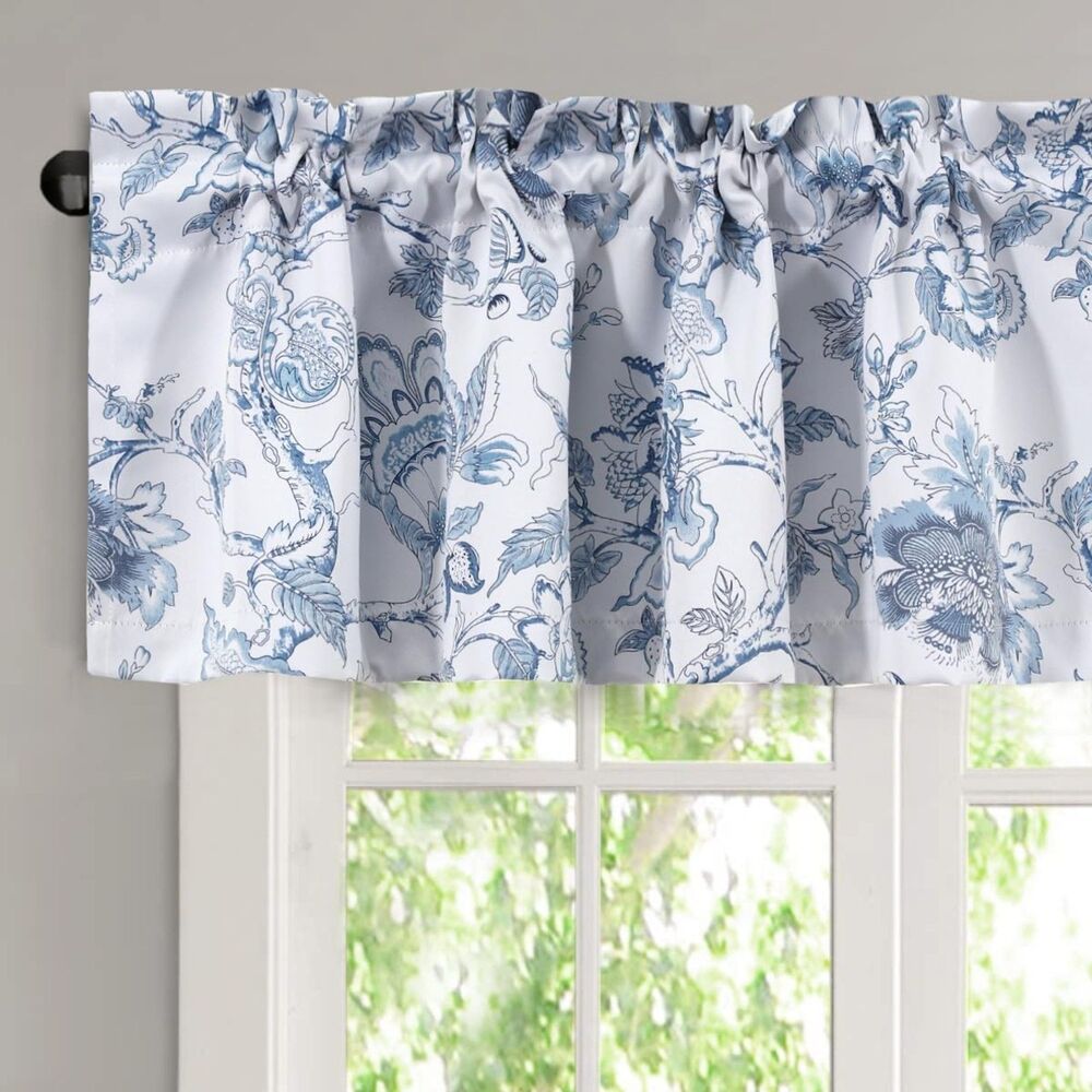 Classic Blue Floral Rod-Pocket Valance Curtain - Brand